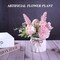 Artificial Potted Flowers Pink, Small Ceramic Vase Fake Flower Plants Desktop Decoration Indoor for Home and Office, Faux Flowers Hydrangea Decor (Pink)